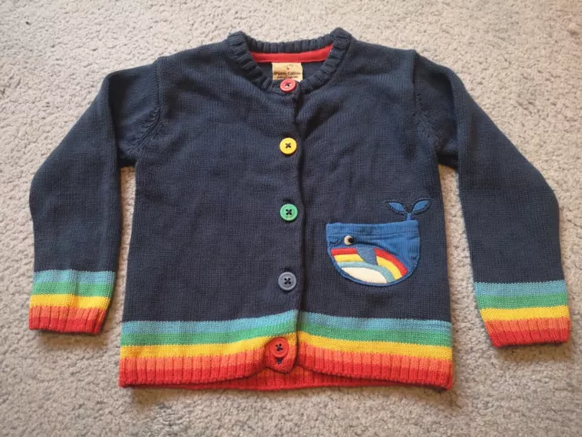 Frugi Navy Rainbow Cardigan Organic Whale Boy Girl 12-18 Months