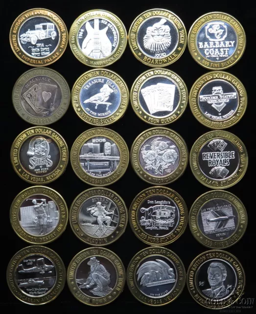 (20)Assorted Limited Edition .999 Silver $10 LasVegas Casino Gaming Tokens 27379