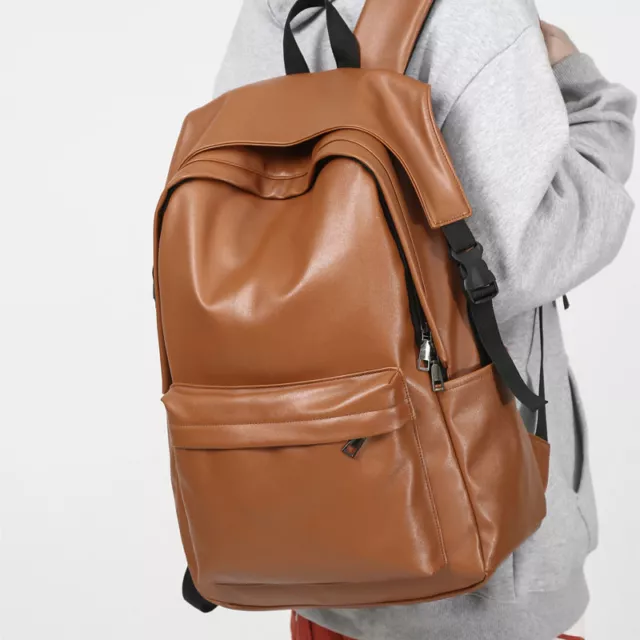 New Men Leather School College Backpack Waterproof Laptop Travel Zipper Bag VH
