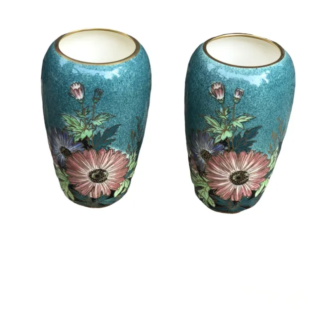 Royal Winton Grimwades Vintage Floral Chintz Teal Vases - A Pair