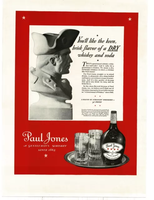 1937 Paul Jones Whiskey bust Vintage Print Ad 3