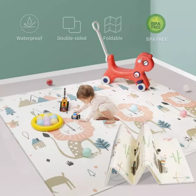 2 Sided Baby Play Mat Reversible Baby Kids Crawling Mat Folding Waterproof Mat