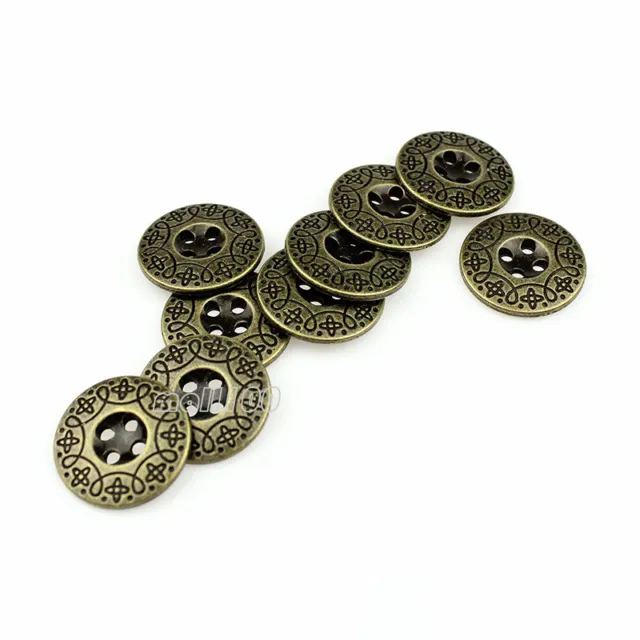 12pcs 4 Holes  Round Carving Metal Buttons Sewing Coat Embellishment 18 21mm