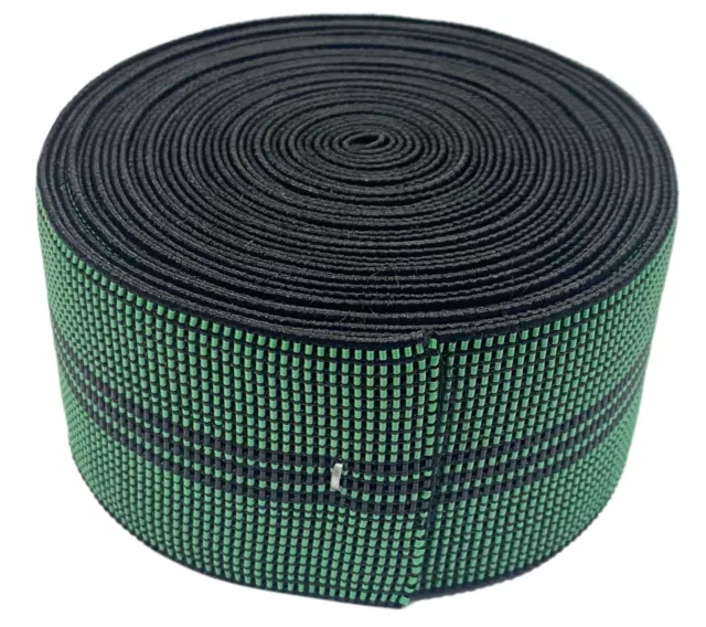 2" Elastic Furniture Webbing Upholstery 65% Stretch [Black/Green] 20' Ft Roll