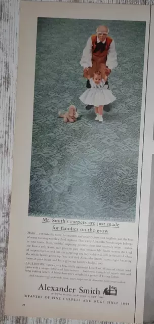 1961 Alexander Smith Vintage Print Ad Carpets Rugs Grandfather Baby Walking Dog