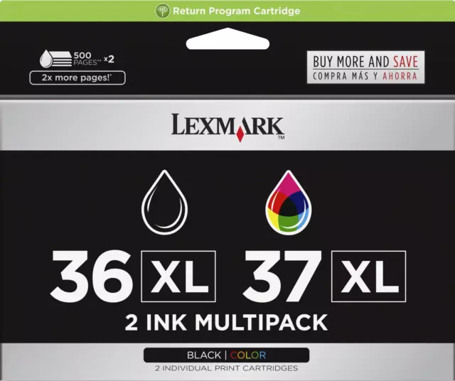 Nuevo Genuino Lexmark 36XL Negro 37XL Color 2PK Cartuchos de Tinta Bolsa