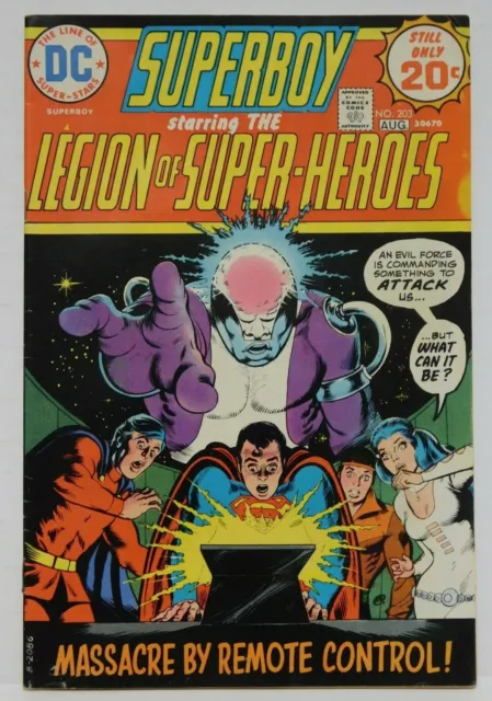 SUPERBOY #203 - Legion Of Super-Heroes - Grell Art - VG 1974 DC Vintage Comic