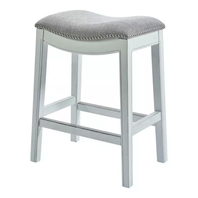 New Ridge Home Goods Zoey 30" Farmhouse Wood Bar Height Stool in White Wash