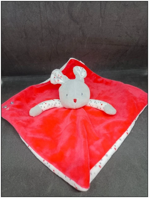 Doudou plat Lapin souris - Rouge Blanc Etoiles - Obaibi Okaidi