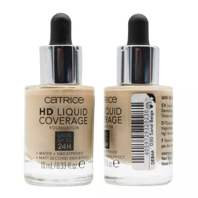 2x Catrice HD LIQUID COVERAGE FOUNDATION lasts up to 24h 2x 10ml 030 Sand Beige