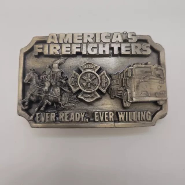 Vintage Belt Buckle Volunteer Firefighter Fire Truck Commemorative Statement