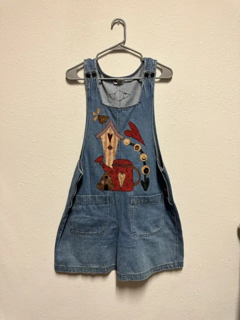 HAIKS Vintage Jean Overalls Quilted Heart/House with Button Straps Size M