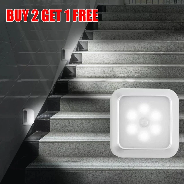 6 LED MOTION Sensor Lights PIR Wireless Night Light Battery Cabinet ...