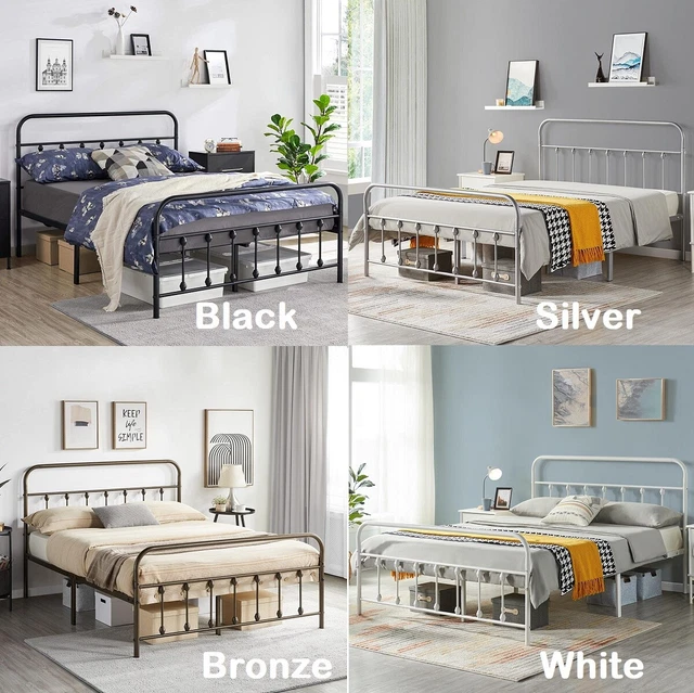 Classic Metal Platform Bed Frame Romantic Victorian Style Headboard Footboard
