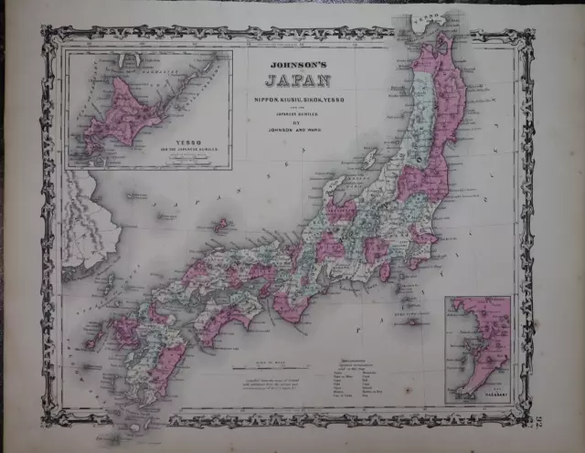 1862 Johnson's Atlas Map ~ JAPAN ~ (14x18)   Free S&H  -#847