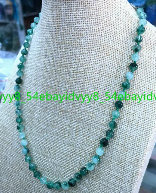 Natural 8mm Green  Jade Gemstone Round Beads Necklace Long 18-36 inch