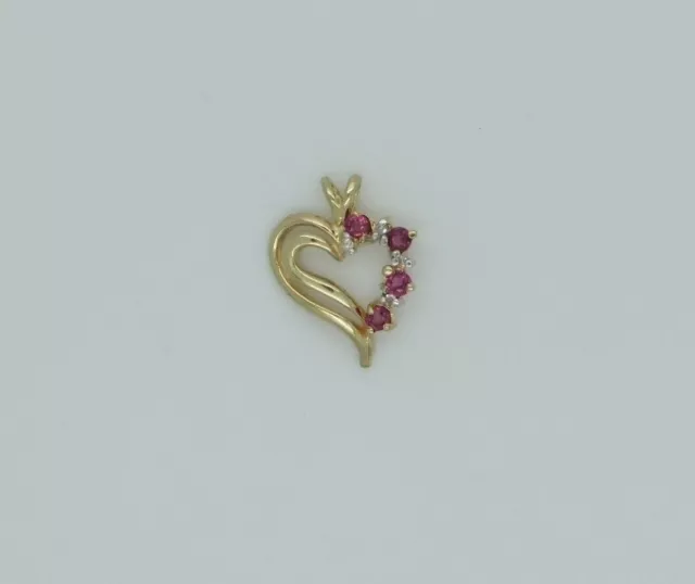 Vintage 14K Yellow Gold  Diamond & Ruby Open Heart Pendant Circa 1970's