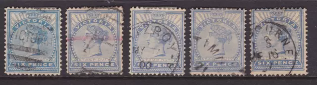 VICTORIA 1886 6d Ultramarine Shades QV STAMP DUTY USED X5 SG 318 (NE45)