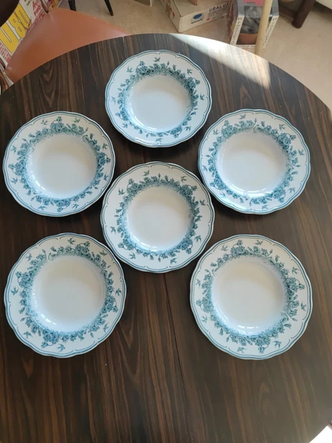 Sarreguemines Pâquerettes Série 6 Assiettes Creuses Faience Fleurs Hirondelles