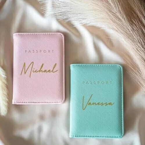 Personalised Mr & Mrs Bride and Groom Gift Passport Covers Holder Set Bridal USA 2