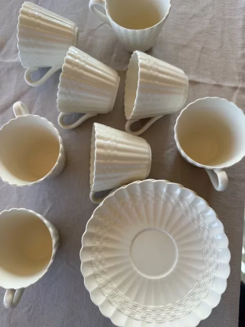 Set of 8 Beautiful Spode Copeland England Basket Weave Demitasse Cups and Sauces