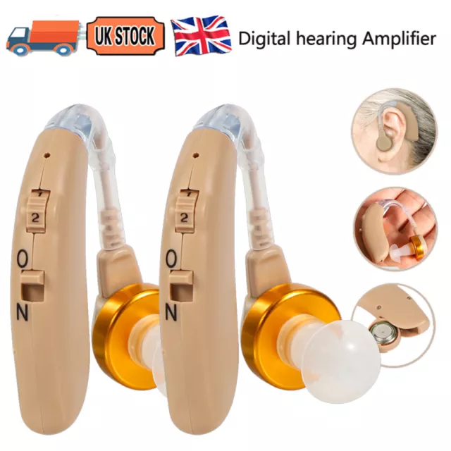 2x Digital Hearing Aid Aids Kit Behind the Ear BTE Sound Voice Amplifier UK