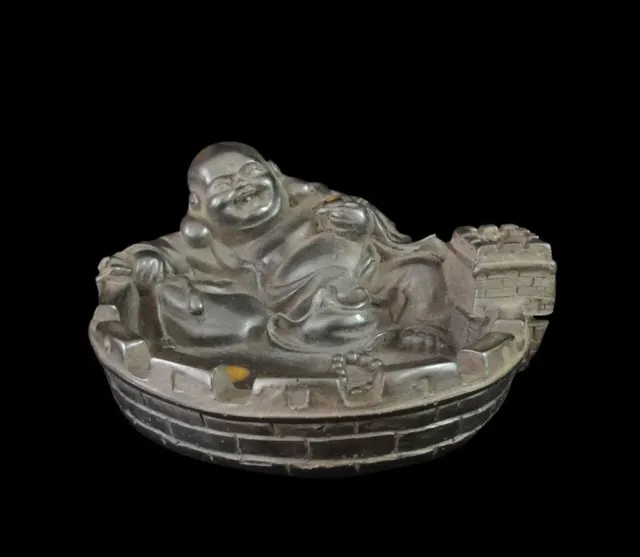 Fine Old Chinese Hand Carving Laughing Buddha Ink Stone with Ink Stick Mark