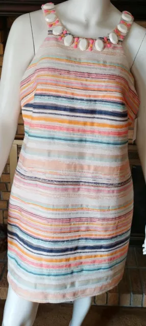 TRINA TURK Multi Color Aptos Jacquard Striped Beaded Neck Dress NWT $388 Size 12