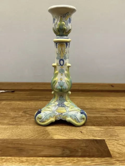 Desvres French Faience Hand Painted Candlestick Antique 19th Century. Early Mark