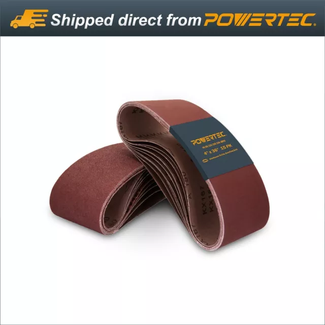 POWERTEC 4x36" Sanding Belt Assortment 15 PK (40,80,120,150,240 Grit) 11011-5