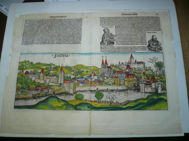 Passau, 1493, Hartmann Schedel, Holzschnitt, altkoloriert Woodcut old colours