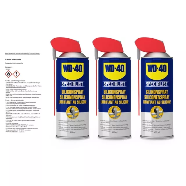 WD-40 SPECIALIST 3x 400 ml HOCHLEISTUNGS-SILIKONSPRAY SCHMIERMITTEL TRENNMITTEL