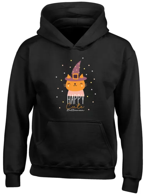 Happy Cute Halloween Kids Hoodie Cat with Witch Hat Boys Girls Gift Top