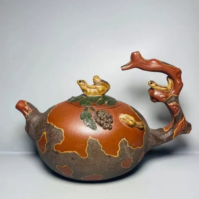 Vintage Chinese Yixing Purple Clay Teapot Zisha Ceramic Carving Squirrel Tea Set