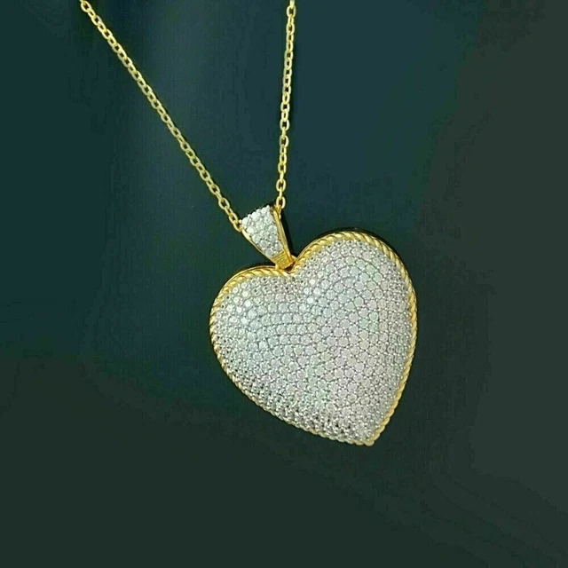 Valentine's Gift 2Ct Round Cut Moissanite Heart Pendant 14K Yellow Gold Plated