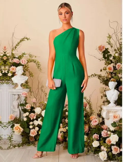 Green One Shoulder Wide Leg Jumpsuit Sz XS S M L XL