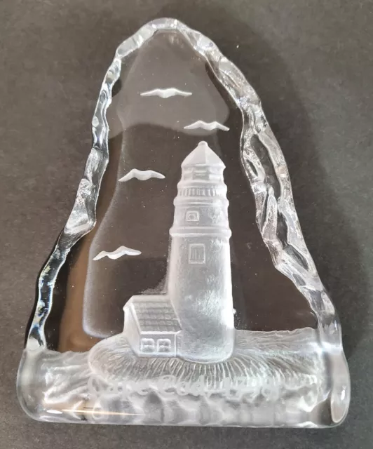 Cape Cod 1798 Lighthouse Seagulls Ocean Carved Etched Art Glass Paperweight