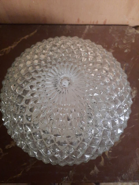 Ancienne Applique Plafonnier ronde  Verre + Support Métal Vintage