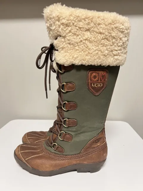 UGG Adirondack Tall 3223 Women Brown Waterproof Lace Up Size 7.5  - Green Boots