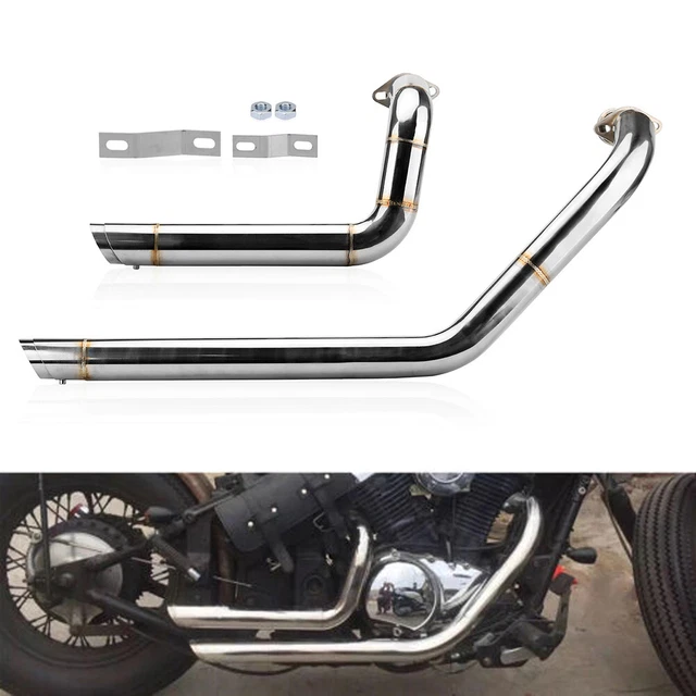 thumbnail interactive-video image 1 of TARAZON Staggered Exhaust Pipes – Kawasaki Vulcan 900 Classic/LT 2006-2022 – Full Shot Dual Exit 1 of 2