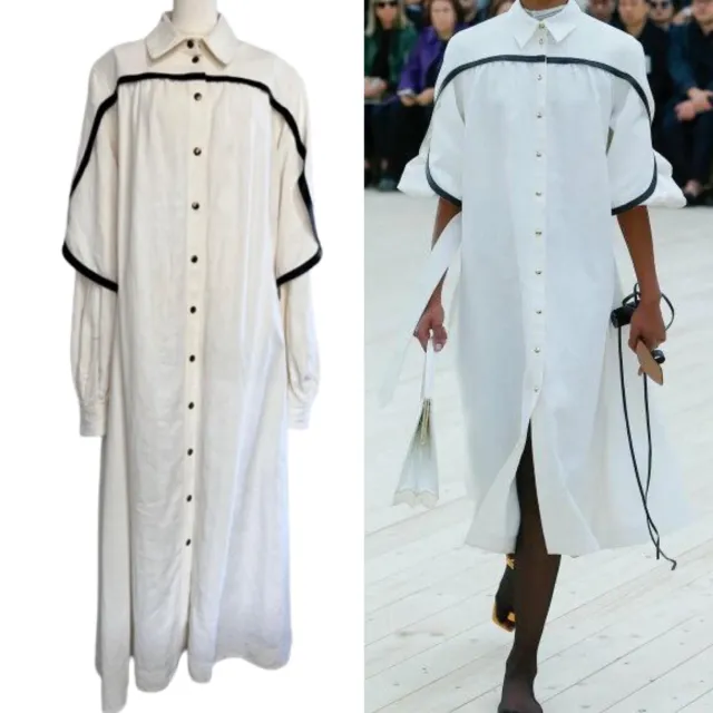 Celine Phoebe Philo 2017 Runway Puff Sleeves Linen Long Dress 38 Rare