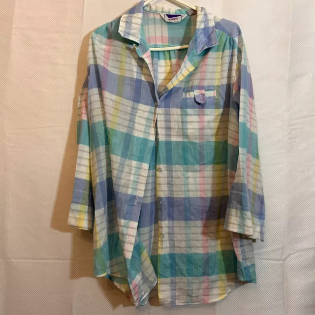 Vintage Blouse Womens Shirt Top Size 18 Multicoloured Cotton Checked Tartan 80s