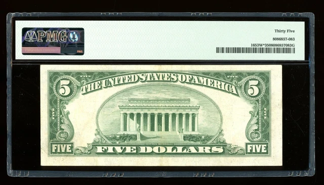 DBR $5 1934-C Silver STAR Fr. 1653W* Wide PMG 35 Serial *15978393A 2