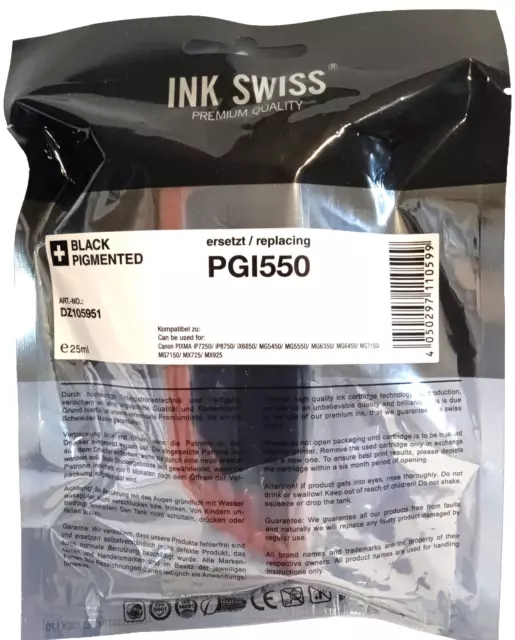 InkSwiss Druckerpatrone Black, kompatibel mit Canon PGI-550XL Black