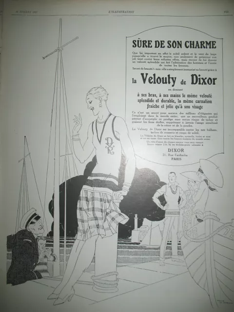 PUBLICITE DE PRESSE VELOUTY DE DIXOR CHARME ILLUSTRATION RENé VINCENT AD 1927