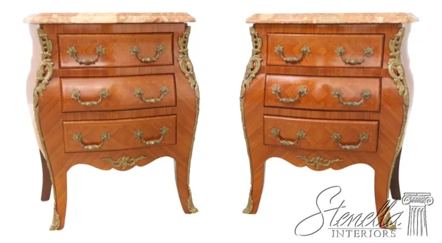 L54978EC: Pair French Louis XV Style Marble Top Commode Nightstands