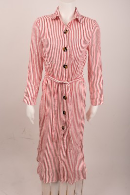Zara Women's Striped Tunic Midi Dress XS Button Front Red & White 7704/610 Nwot