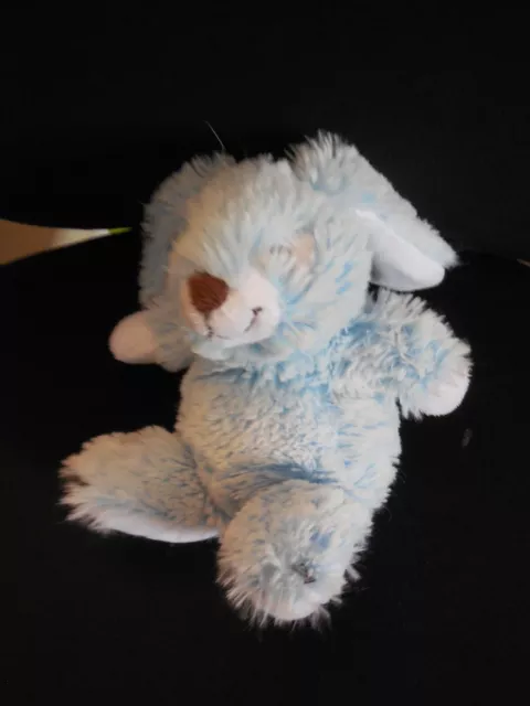 doudou peluche lapin long poils bleu blanc GIPSY - état NEUF