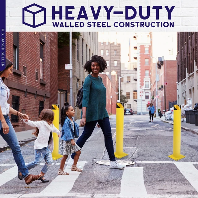 BISupply Bolt Down Safety Bollard Post 1pk - 36in Yellow Pipe Parking Barrier 3