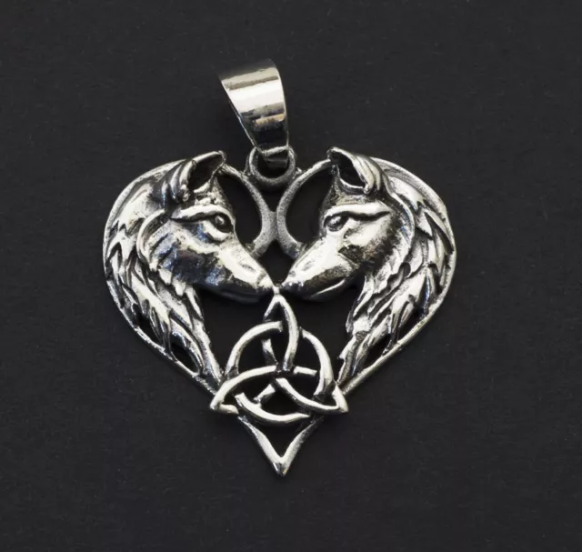 Pendentif Couple de Loup Fenrir Viking Talisman Triquetra Argent 925 5.5g  26360